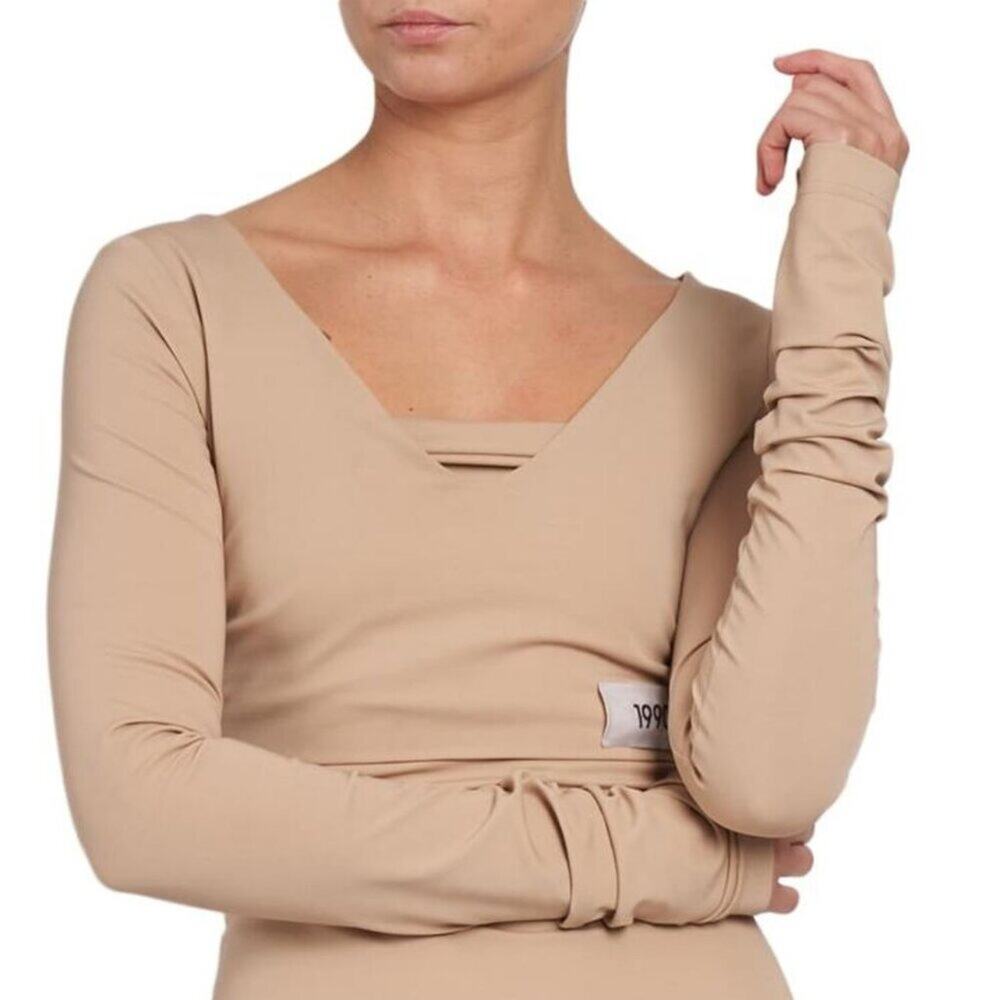 NWT$1,595 Dolce & Gabbana Kim 1990 Logo V-Neck Long Sleeve Stretch Crop Top 2 XS